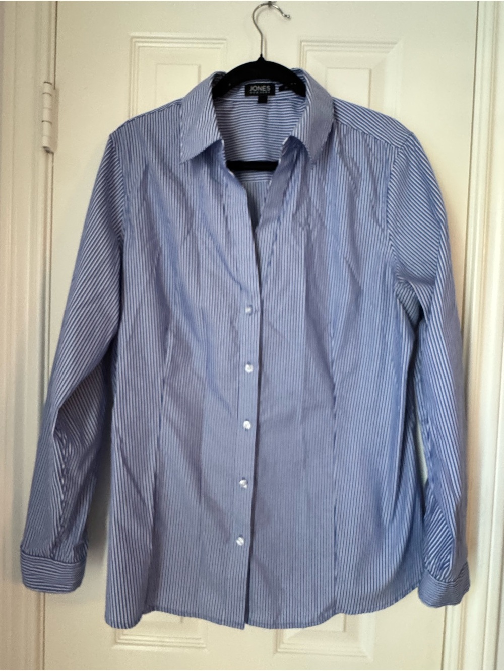 Jones New York Blue and White Pinstripe Button-Down Shirt